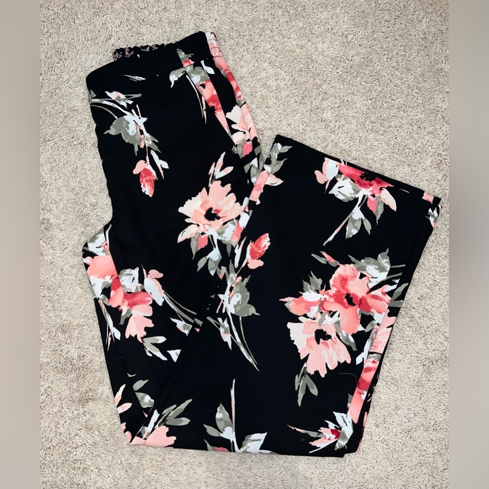 White House Black Market floral wide leg trousers